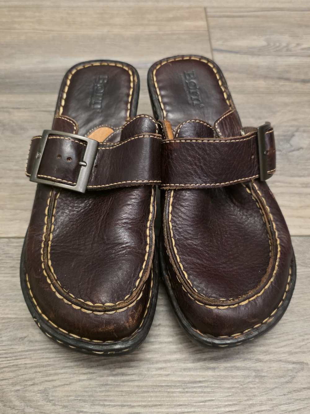 Women's Brown Leather Mule with Buckle